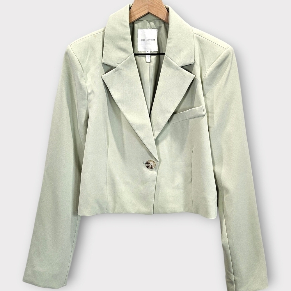 Avec Les Filles Mint Sage Cropped Blazer Medium